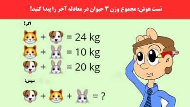 آزمون ریاضی با مقدار وزن حیوانات