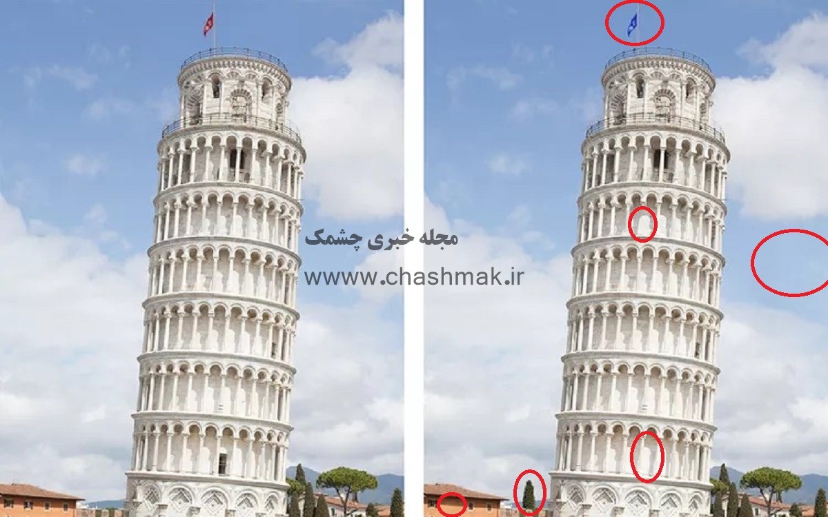 پاسخ آزمون شناسایی تفاوت تصویر برج پیزا