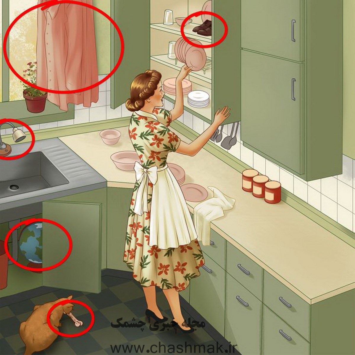 پاسخ تست قدرت بینایی یافتن اشتباه آشپزخانه
