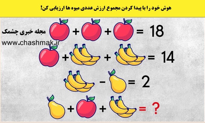تست هوش ارزش عددی میوه ها