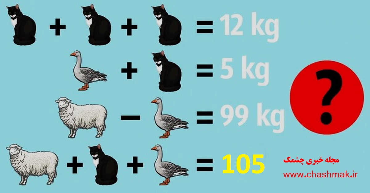 پاسخ آزمون ریاضی با شناسایی وزن حیوانات
