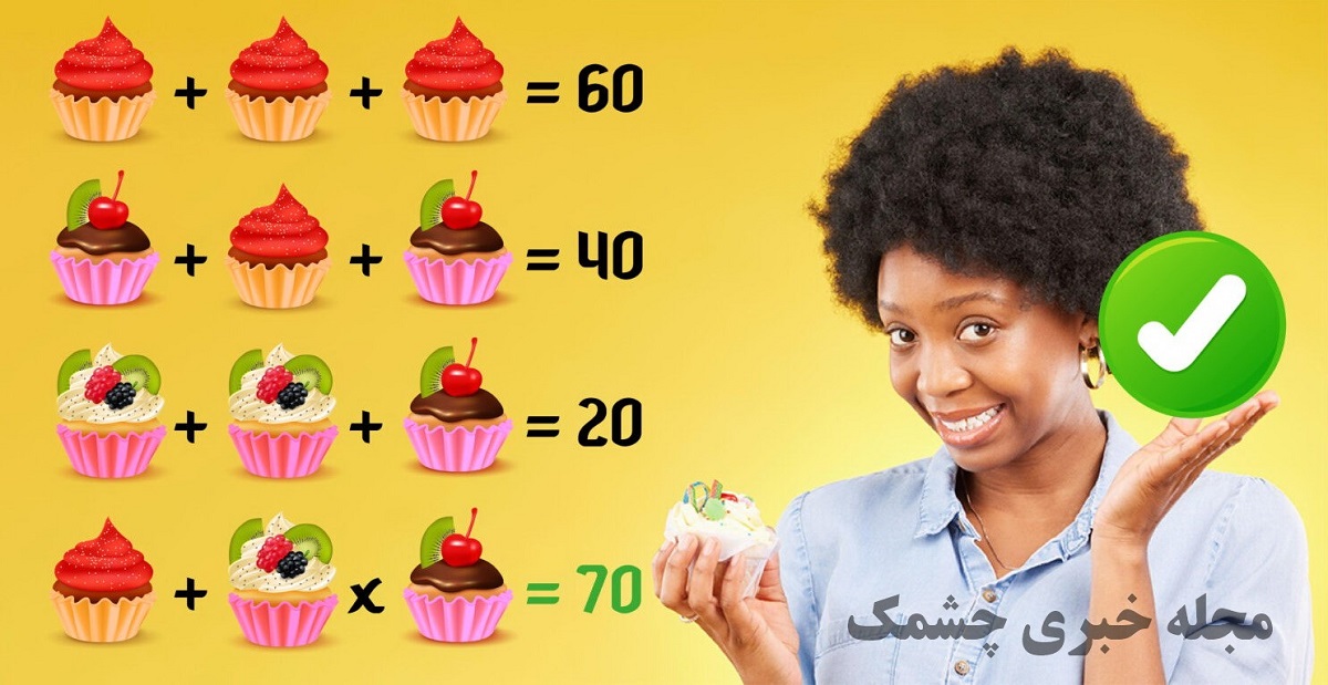 پاسخ تست ریاضی با ارزش عددی کاپ کیک