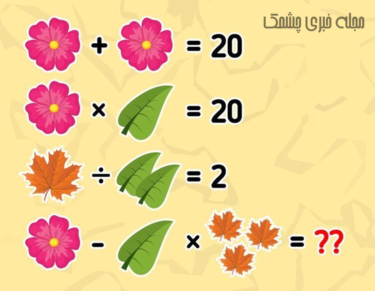 سوال ریاضی با ارزش عددی برگ ها و گل