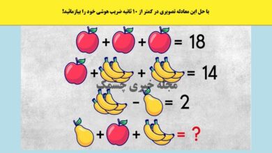 معمای تصویری ریاضی با ارزش عددی میوه