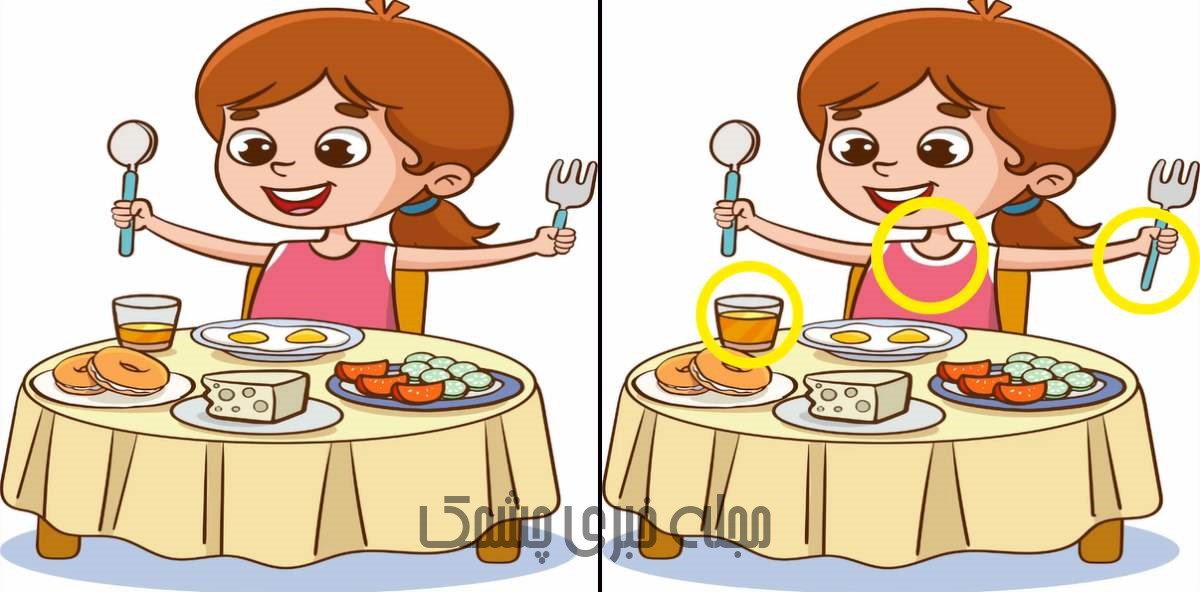 جواب آزمون شناخت تفاوت تصویر دختر آشپز