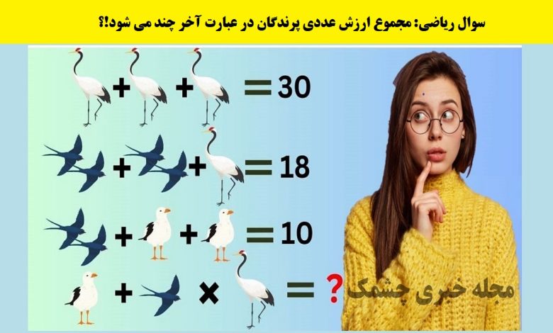 سوال ریاضی با مجموع عددی پرندگان