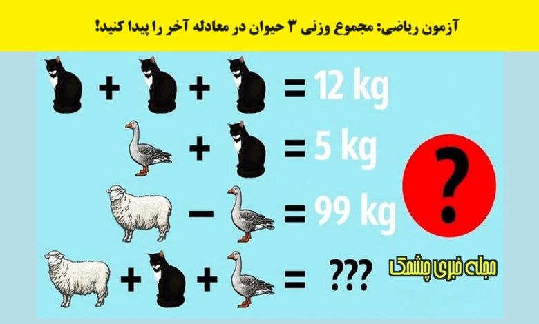 آزمون ریاضی با شناخت وزن حیوانات