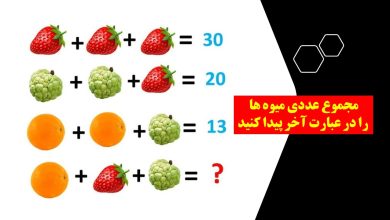 سوال ریاضی با ارزش عددی میوه ها